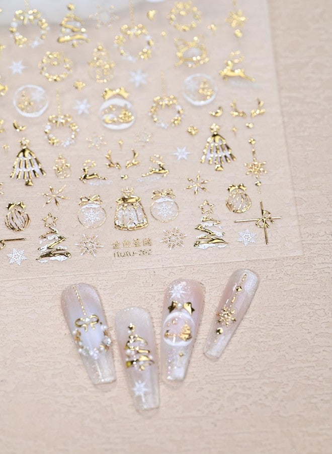 Maigitur 5D Embossed Christmas Nail Art Stickers Gold Crystal Ball Nail Stickers Self-Adhesive Wreath Xmas Tree Snowman Elk Snowflakes Nail Decals for Women Girls Winter Xmas Holiday Manicure DIY Nail Supplies - Image 4
